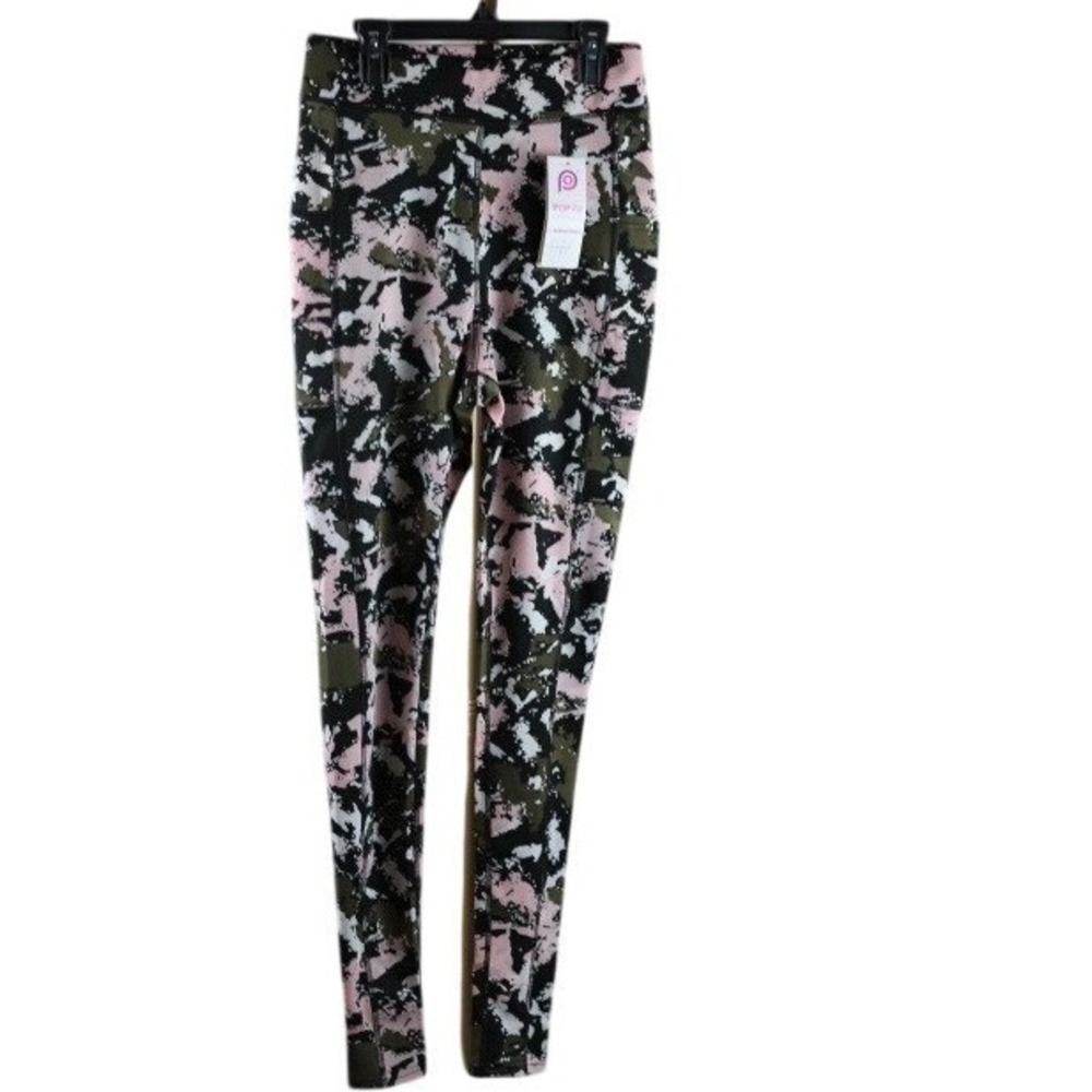 Pop Fit Pink Olive Green Camo High Waist Leggings with Pockets Size M NEW